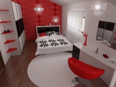 Inšpirujúci interiér v kombinácii čiernej, červenej a bielej