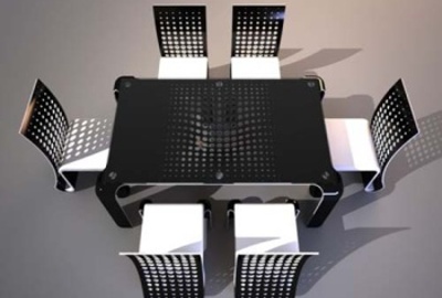 Krásny čierno biely, dizajnom veľmi vzdušný a kompaktný jedálenský stôl so stoličkami v súdobých moderných, hladkých a jednoduchých líniách. Foto: Yankoodesign.com